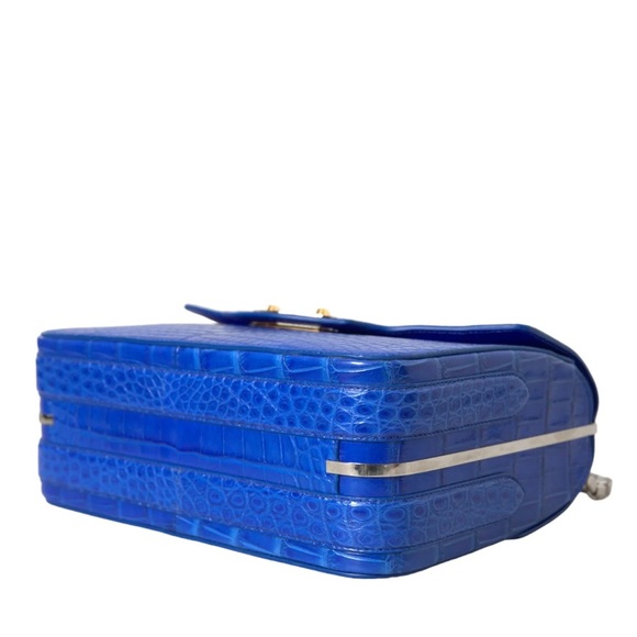 Balenciaga Blue Croc-Embossed Shoulder Bag - Picture 4 of 5